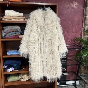 Elegant Cream Faux Fur Coat